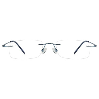 Rectangle Rim Less Blue Frame Eyeglasses