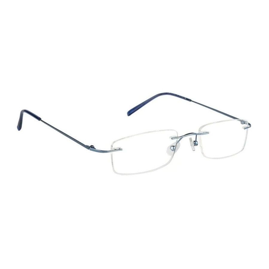 Rectangle Rim Less Blue Frame Eyeglasses