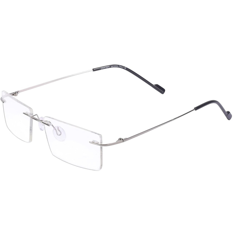 Rectangle Rim Less Silver Frame Eyeglasses