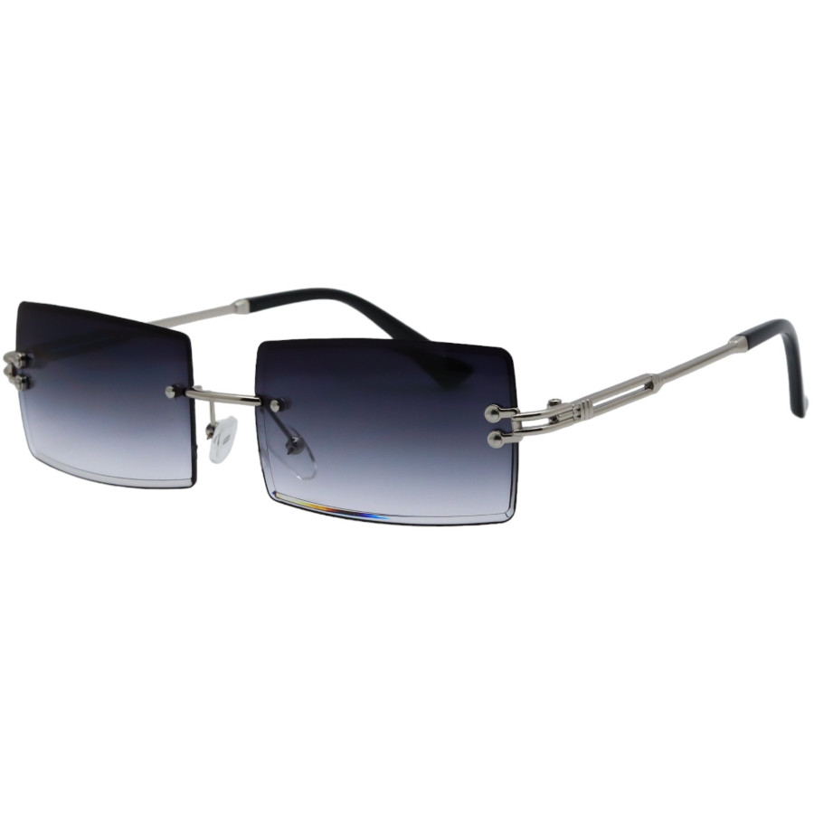 Rectangle Shade Black Glass Silver Frame Sunglasses