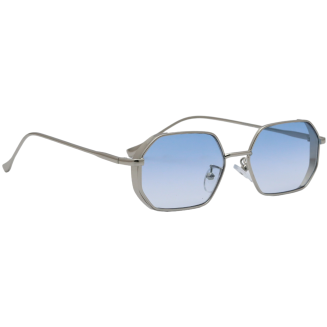 Hexagonal Sky blue Glass Silver Frame Sunglasses