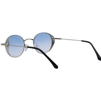 Round Sky Blue Glass Silver Frame Sunglasses