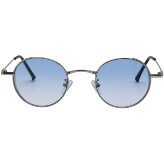 Round Sky Blue Glass Silver Frame Sunglasses