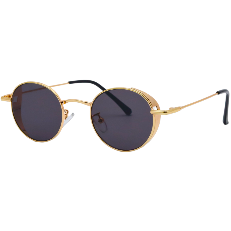 Round Black Glass Golden Frame Sunglasses