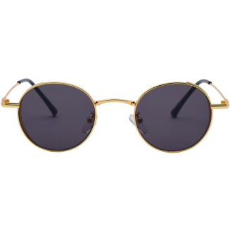 Round Black Glass Golden Frame Sunglasses