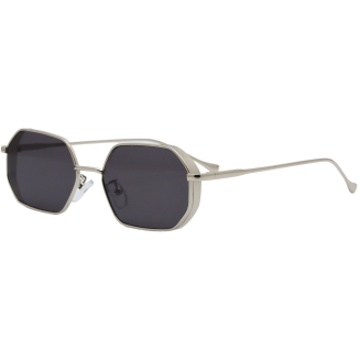 Hexagonal Black Glass Silver Frame Sunglasses
