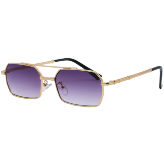 Hexagonal Purple Glass Golden Frame Sunglasses