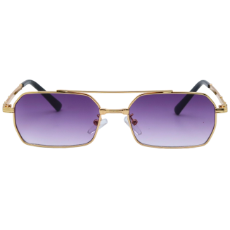 Hexagonal Purple Glass Golden Frame Sunglasses