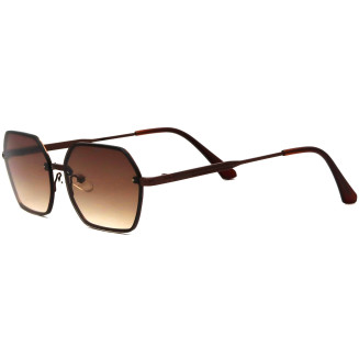 Hexagonal Brown Glass Black Frame Sunglasses