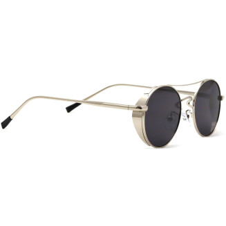 Round Black Glass Silver Frame Sunglasses